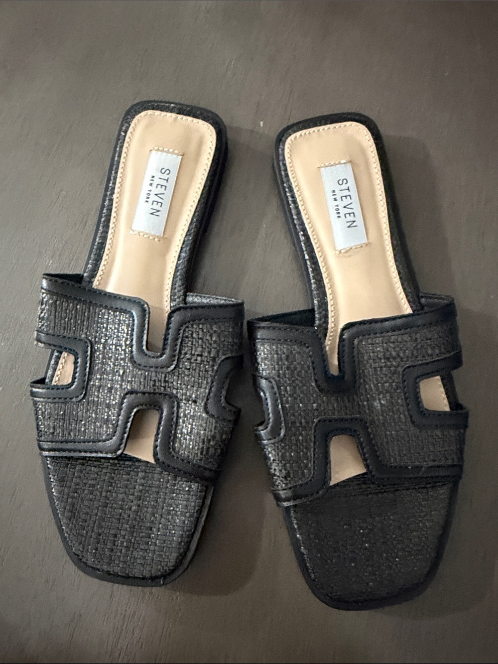 Steven By Steve Madden Black Woven Slide Mules